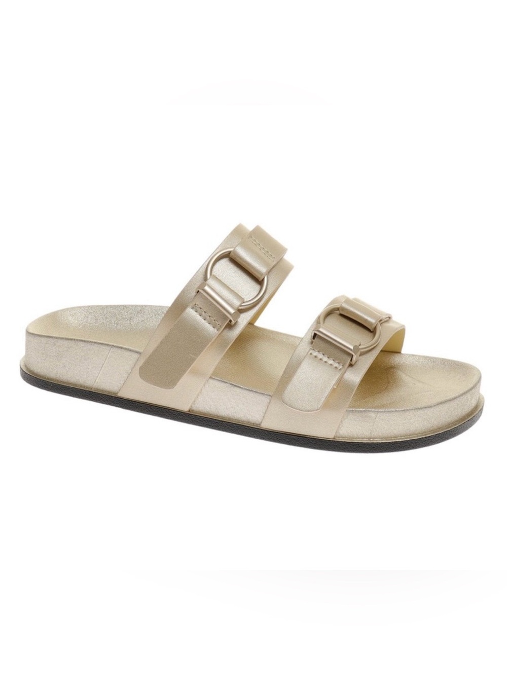 Women's Gold Double-Buckle Slide Sandal
